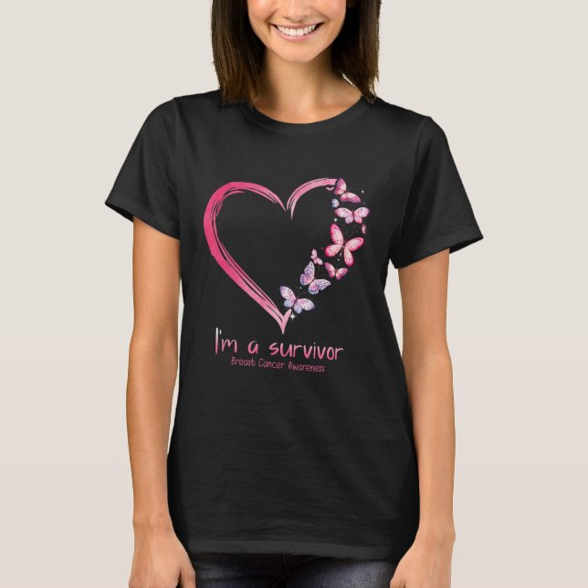 Butterfly Heart, jag är en Survivor Breast Cancer  T Shirt (Framsida)