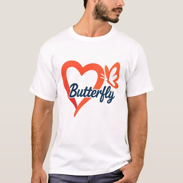 Butterfly Heart Kärlek Design | Romantisk typograf T Shirt (Framsida)