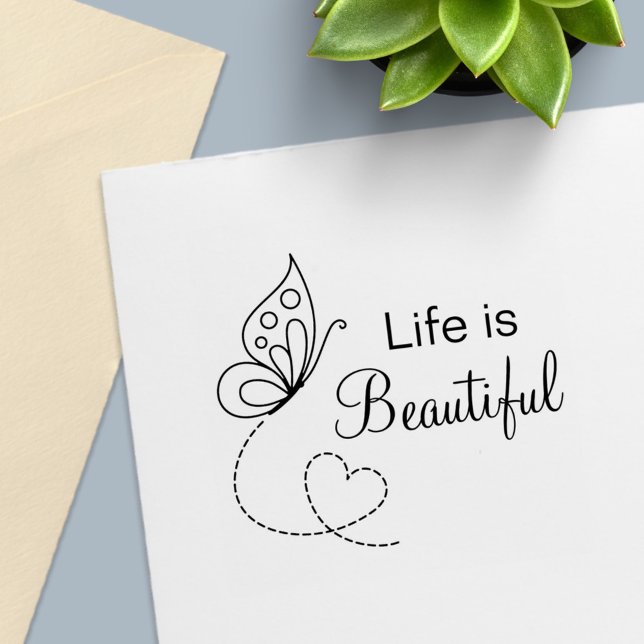 Butterfly Heart - Livet är vackert Självfärgande Stämpel (Skapare uppladdad)