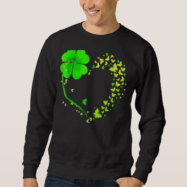 Butterfly Heart Löv Irish St Patrick Day Klöver H Lång Ärmad Tröja (Framsida)