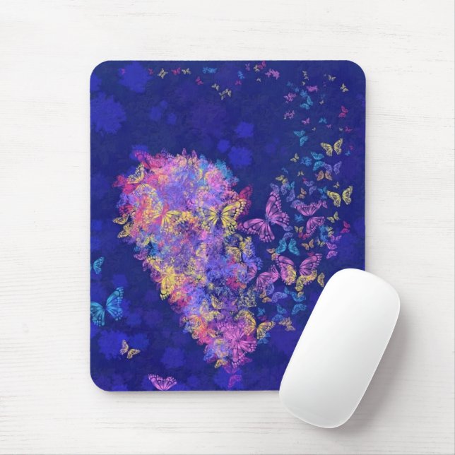 Butterfly Heart Mouse Pad - Kärlek Musmatta (Med mus)