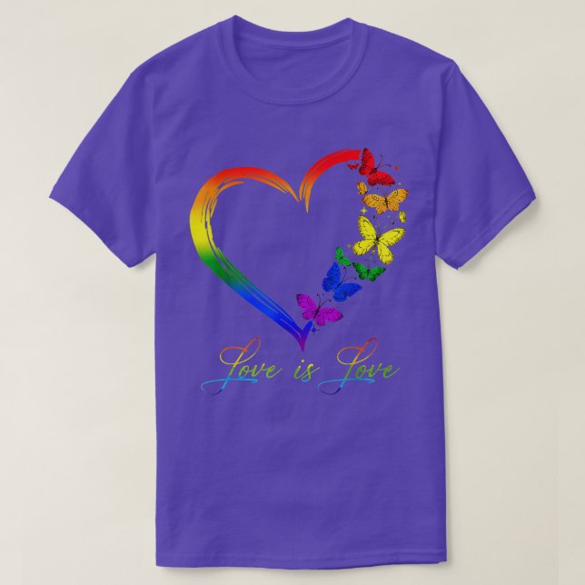 Butterfly Heart Rainbow Kärlek är Kärlek LGB Gay L T Shirt (Design framsida)