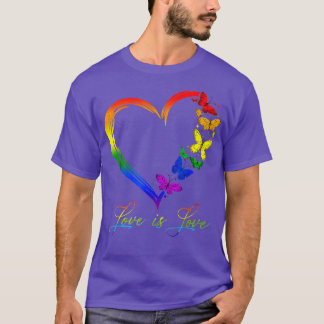 Butterfly Heart Rainbow Kärlek är Kärlek LGB Gay L T Shirt