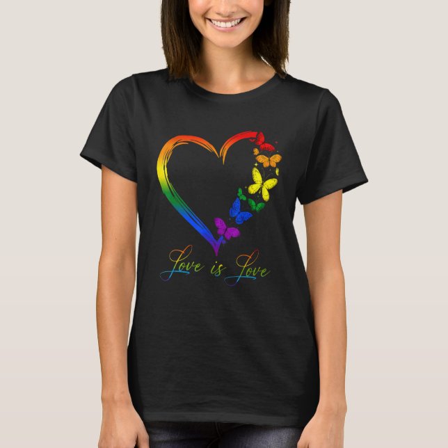Butterfly Heart Rainbow Kärlek är Kärlek LGBT Gay  T Shirt (Framsida)