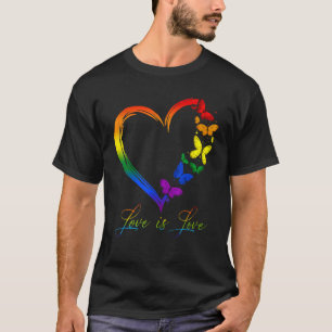 Butterfly Heart Rainbow Kärlek är Kärlek LGBT Gay  T Shirt