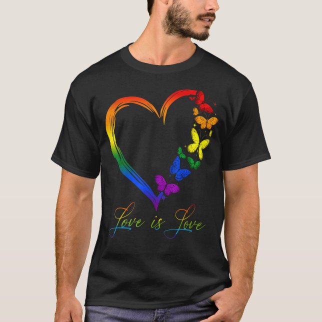 Butterfly Heart Rainbow Kärlek är Kärlek LGBT Gay  T Shirt (Framsida)