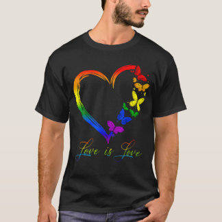 Butterfly Heart Rainbow Kärlek är Kärlek Lgbt Lesb T Shirt