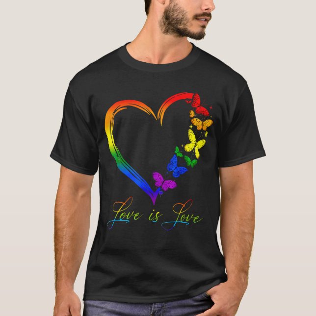 Butterfly Heart Rainbow Kärlek är Kärlek Lgbt Lesb T Shirt (Framsida)