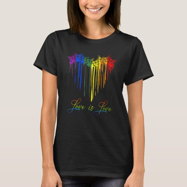 Butterfly Heart Rainbow Love Is Love LGBT Gay Lesb T Shirt (Framsida)