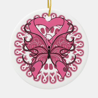 Butterfly Heart Ribbon - Bröstcancer Julgransprydnad Keramik