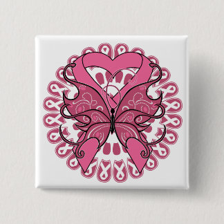 Butterfly Heart Ribbon - Bröstcancer Knapp