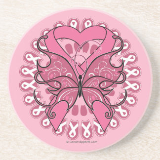 Butterfly Heart Ribbon - Bröstcancer Underlägg Sandsten