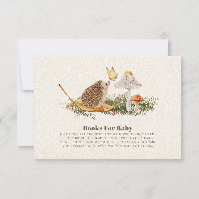 Butterfly Hedgehog Mushroom Bokar for Baby Shower Inbjudningar (Framsida)