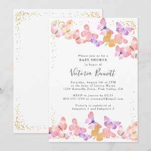 Butterfly Himlar Coral Guld confetti Baby Shower Inbjudningar