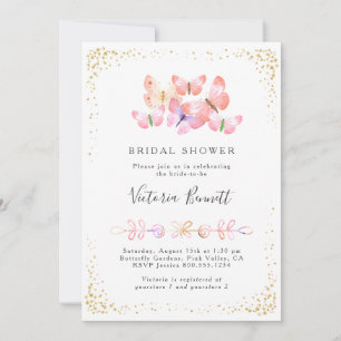 Butterfly Himlar Coral Guld Confetti Möhippa Inbjudningar