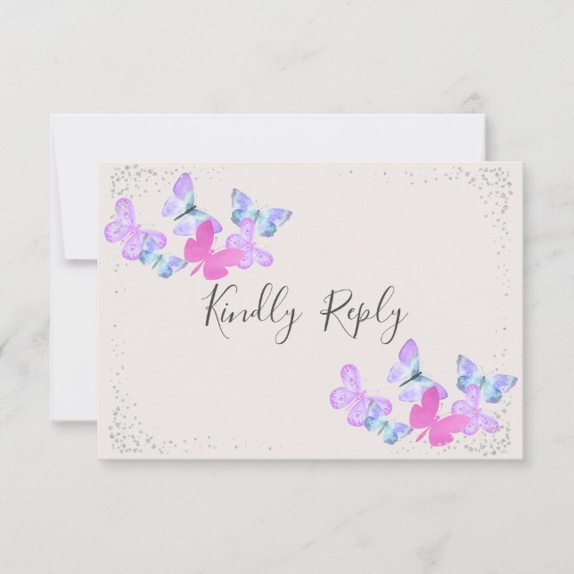 Butterfly Himlar Rosa Silver Confetti OSA Kort (Framsida)