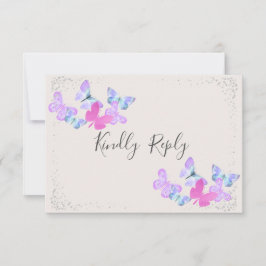 Butterfly Himlar Rosa Silver Confetti OSA Kort
