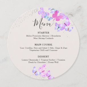 Butterfly Himlar Rosa Silver Confetti Round Meny