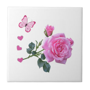 Butterfly-hjärdar av keramiskt Rosa ros Blommigt Kakelplatta