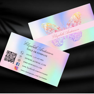 Butterfly-holografisk rosa QR-kod social-media Visitkort