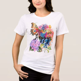 Butterfly Hydrangea Watercolor Anpassningsbar Blad T Shirt