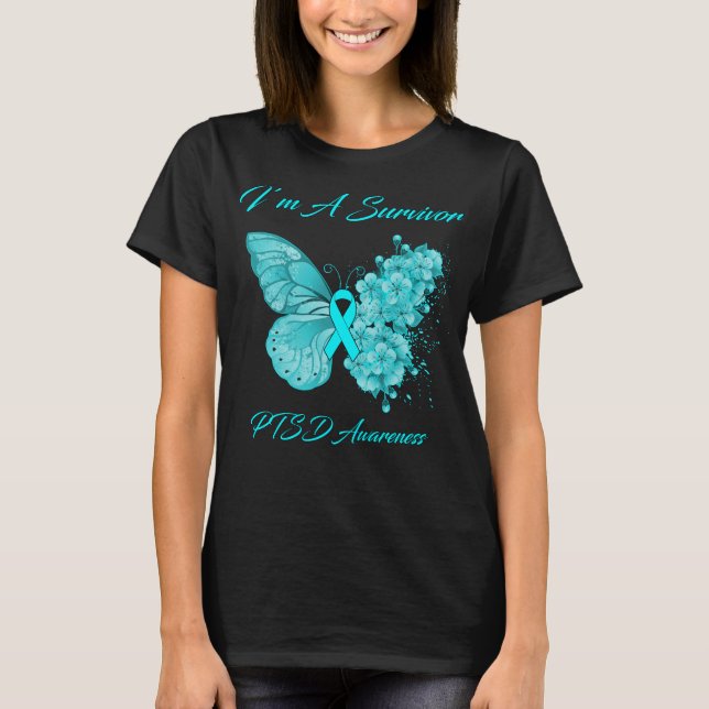 Butterfly I är A Survivor PTSD Awareness T Shirt (Framsida)