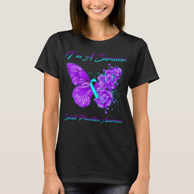 Butterfly I är en självmordsförebyggande överlevan T Shirt (Framsida)