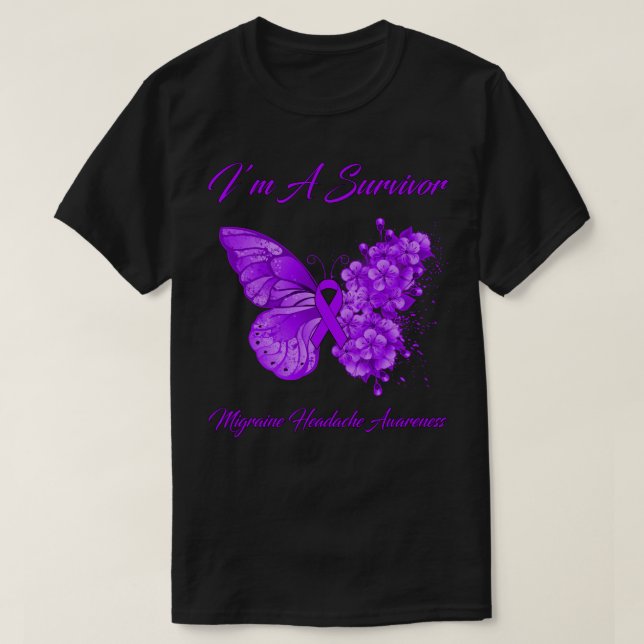 Butterfly I är en Survivor Migraine Headache Aware T Shirt (Design framsida)