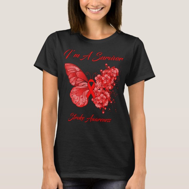 Butterfly I är en Survivor Stroke Awareness T Shirt (Framsida)