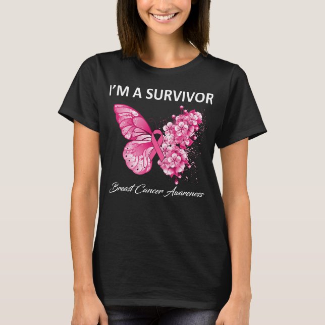 Butterfly I är ett medvetande om bröstcancer T Shirt (Framsida)