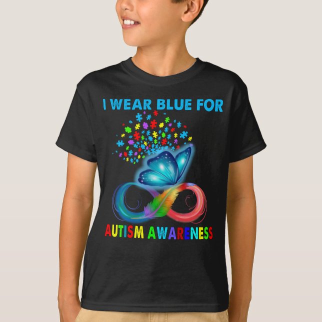 Butterfly I Bära Blue för autismmedvetenhet T Shirt (Framsida)