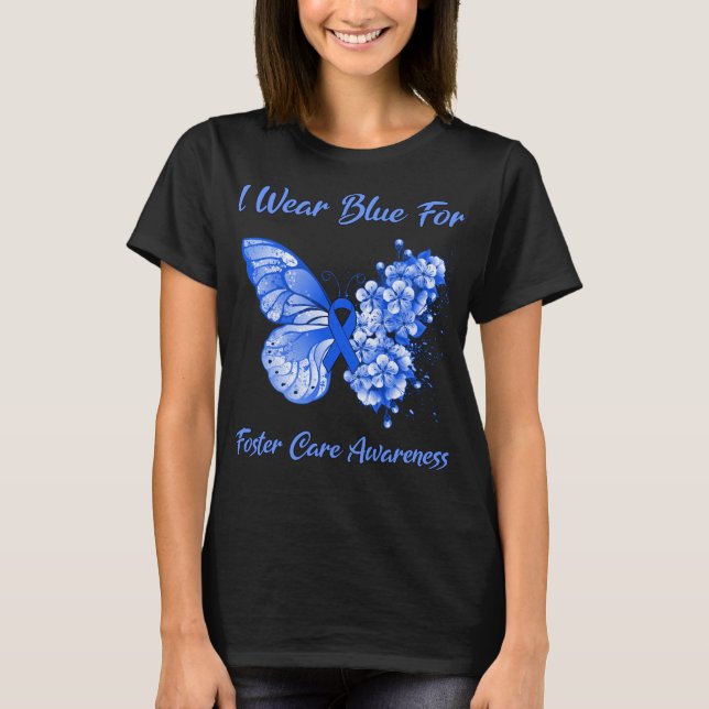 Butterfly I Bära Blue for Foster Care Awareness T Shirt (Framsida)