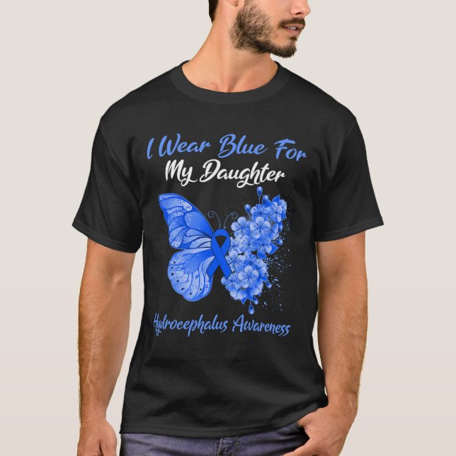 Butterfly I Bära Blue för min dotter Hydrocephalu T Shirt (Framsida)