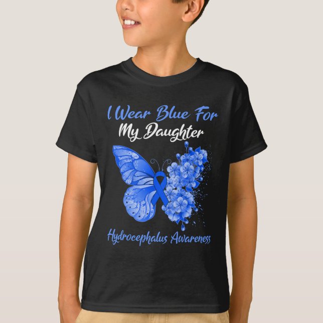 Butterfly I Bära Blue för min dotter Hydrocephalu T Shirt (Framsida)