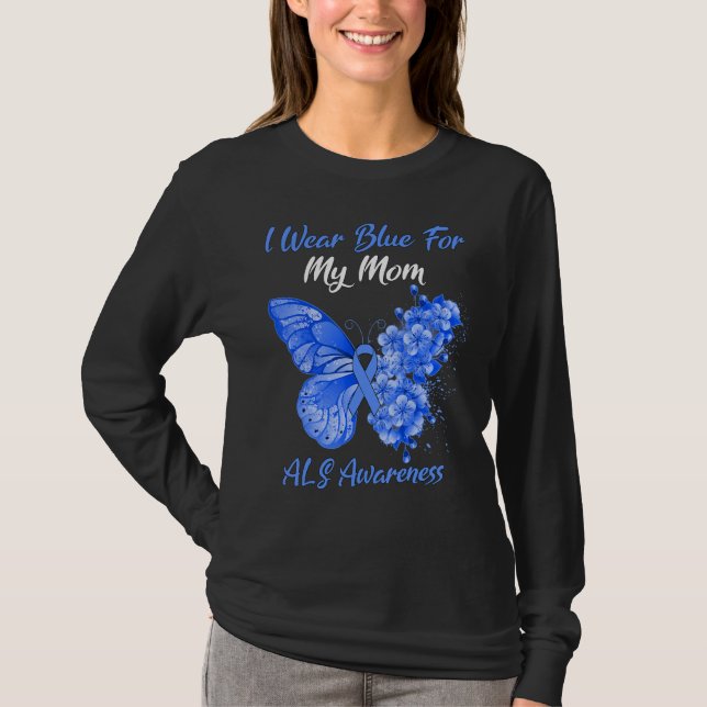 Butterfly I Bära Blue för min Mamma Als-medvetenhe T Shirt (Framsida)