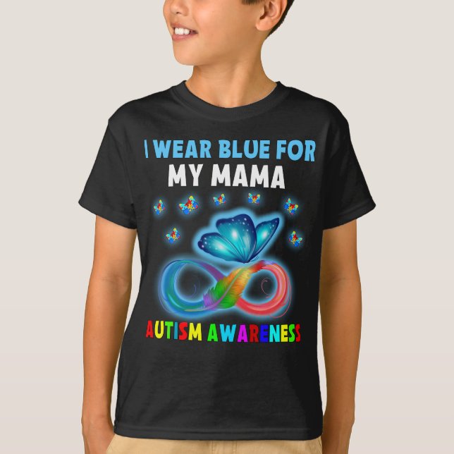 Butterfly I Bära Blue för min Mamma Autism Awarene T Shirt (Framsida)