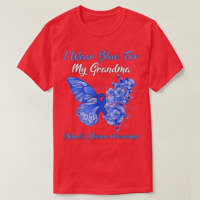 Butterfly I Bära Blue för min mormor Behcets doft T Shirt (Design framsida)