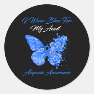 Butterfly I Bära Blue för min Moster Alopecia Awar Runt Klistermärke