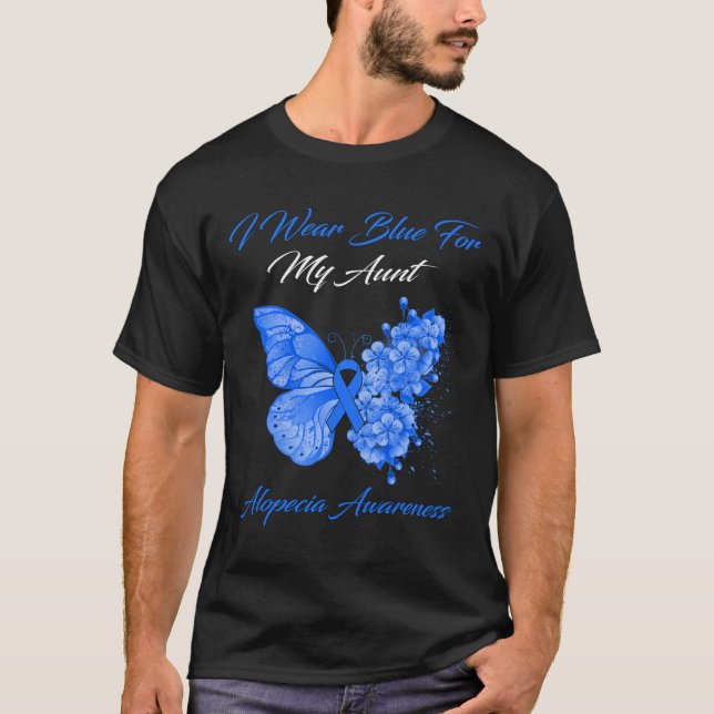 Butterfly I Bära Blue för min Moster Alopecia Awar T Shirt (Framsida)