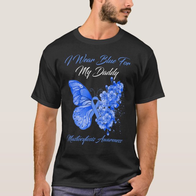 Butterfly I Bära Blue för Min pappa Mastocytosis A T Shirt (Framsida)