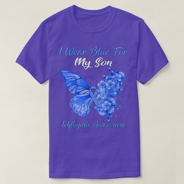 Butterfly I Bära Blue för Min son Ichthyosis Aware T Shirt (Design framsida)