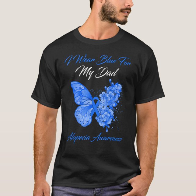 Butterfly I Bära Blue för mina Pappa Alopecia Awar T Shirt (Framsida)