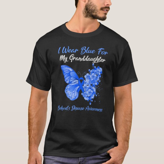 Butterfly I Bära Blue for My Granddotter Behcet" T Shirt (Framsida)