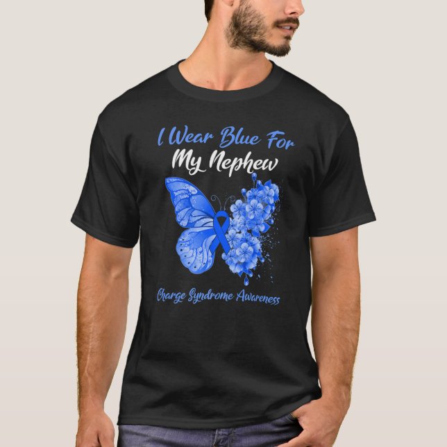 Butterfly I Bära Blue for My Nephew Charge Syndrom T Shirt (Framsida)