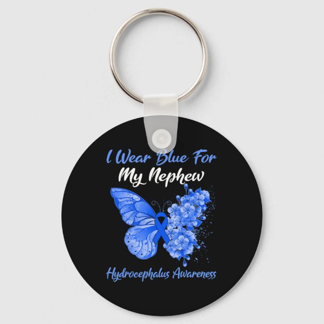 Butterfly I Bära Blue for My Nephew Hydrocephalus Nyckelring (Framsida)
