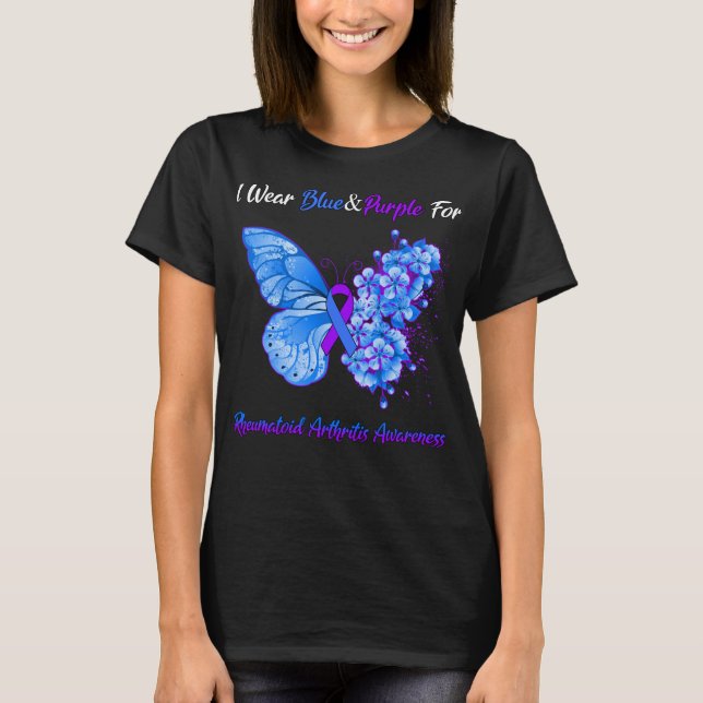 Butterfly I Bära Blue&Lila for reumatoid  T Shirt (Framsida)