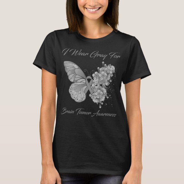 Butterfly I Bära Grått for Brain Tumor Awareness T Shirt (Framsida)