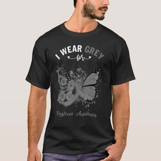 Butterfly I Bära Grått för Dyslexia Awareness T Shirt (Framsida)