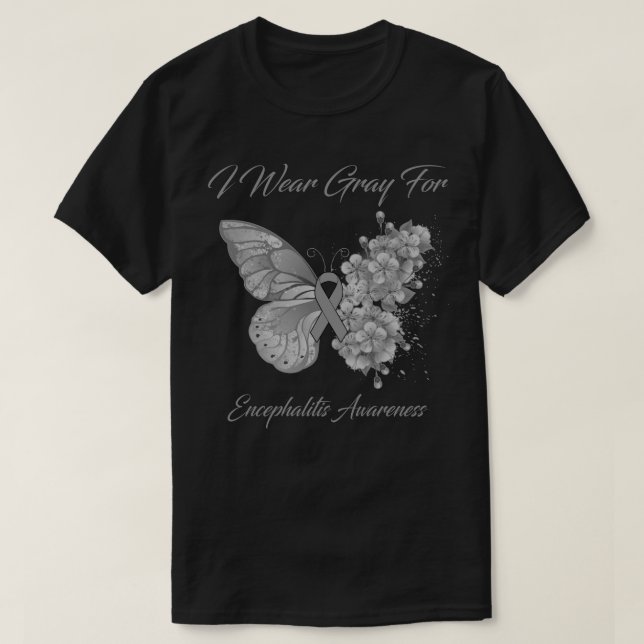 Butterfly I Bära Grått for Encephalitis Awareness T Shirt (Design framsida)
