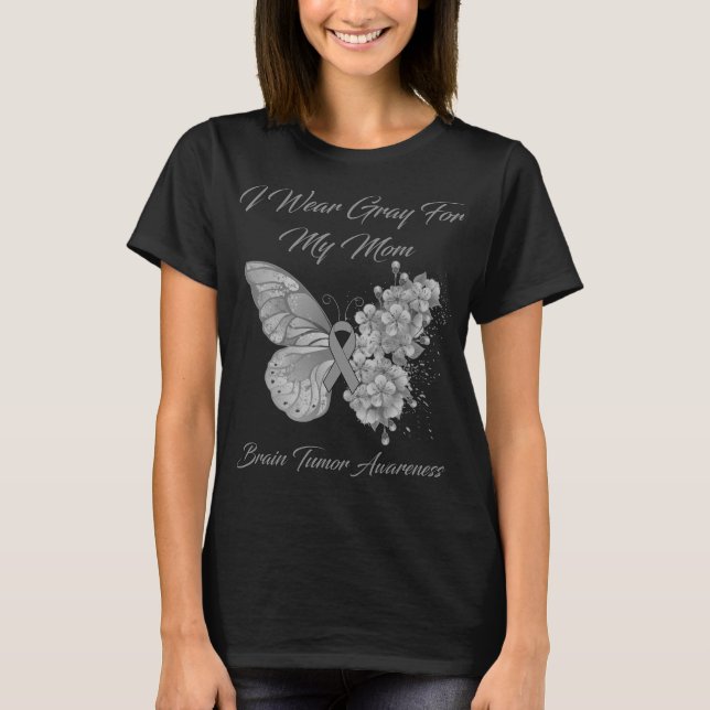 Butterfly I Bära Grått för min Mamma-hjärntumör T Shirt (Framsida)